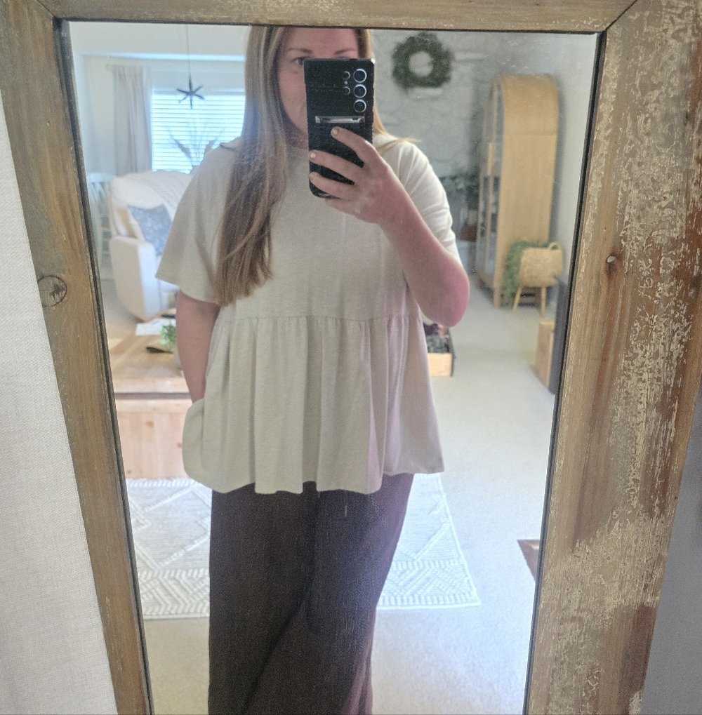Chris & Carol, Large, Beige, Peplum Tunic Top